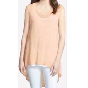 Eileen Fisher Fine Linen Crepe Hi-low top in Peach color size S/P